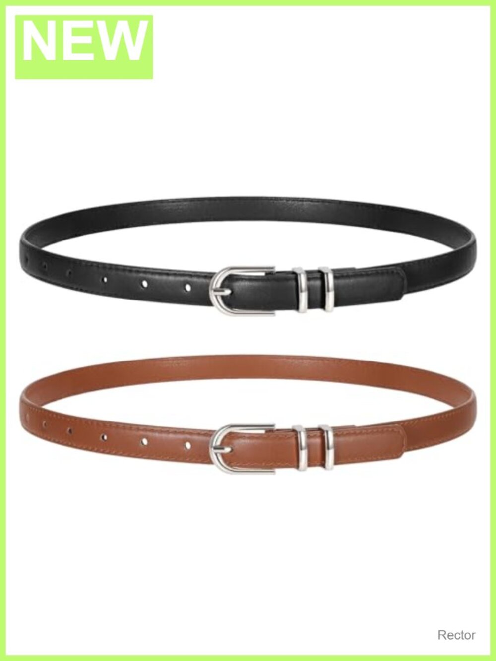 2 Pack Women Skinny Faux Leather Belts Gold Buckle for Jeans Pants